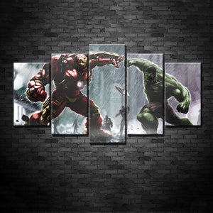 Iron Man vs The Hulk Marvel Canvas in 5 pieces